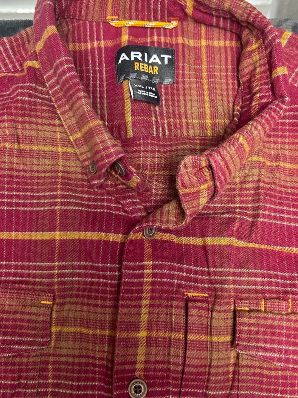 Ariat Rebar Plaid Work Shirt Xxl Long Sleeve Red Yellow Cotton Blend